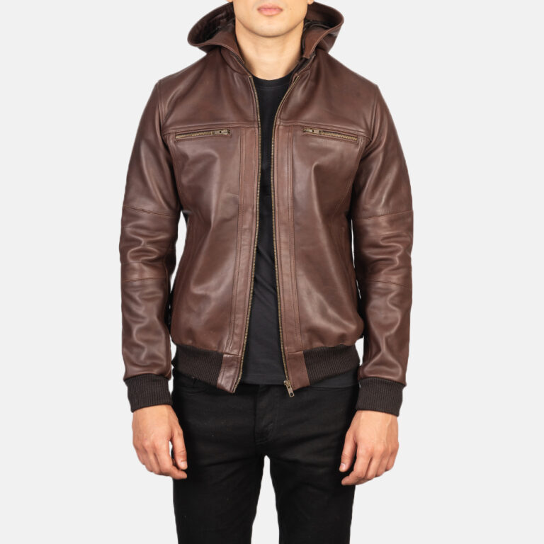 Mens Bouncer Biz Brown Leather Bomber Jacket Open Front-4-1634131321994